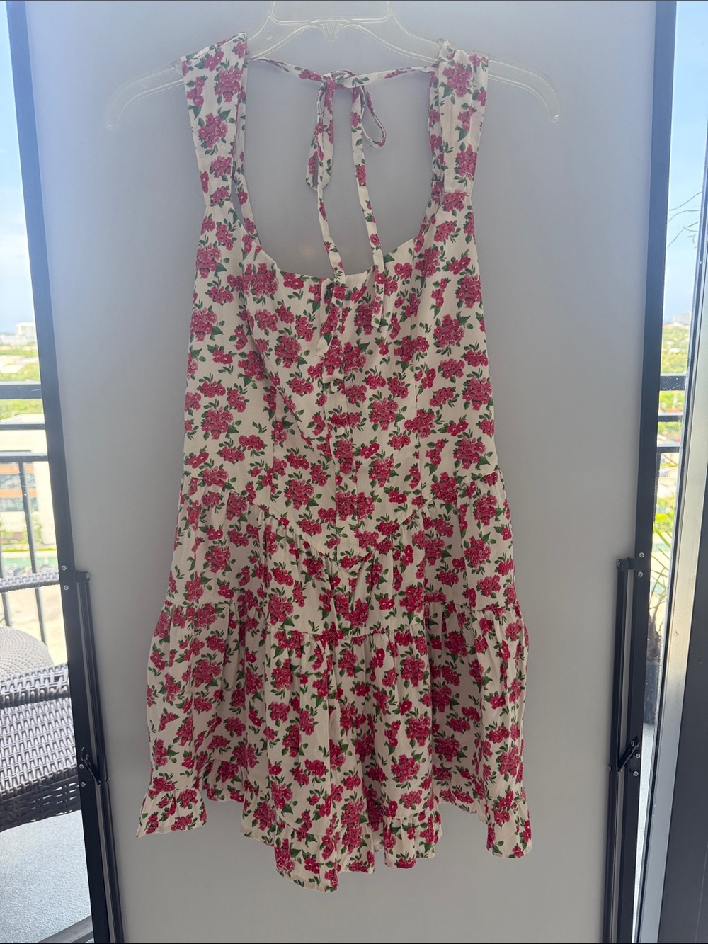 wild fable Cream Dress with Pink and Green Floral Print